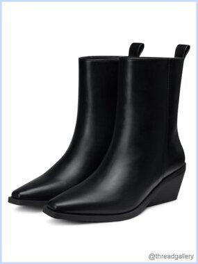 Comfortable Ankle Boots Low Heel Pointed Toe PU Leather Slip On Bootie